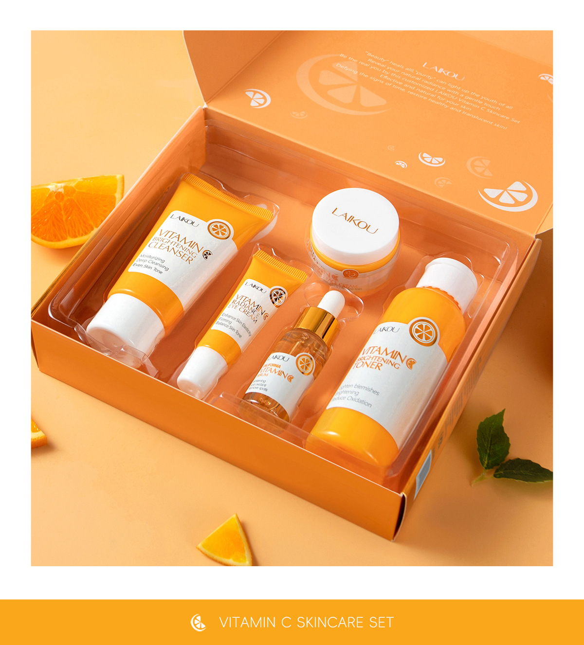 Cross-border LAIKOU Vitamin C series skin care set 5-piece set Hydrating facial care set wholesale manufacturer in stock undefined