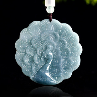 Natural A goods jade blue water peacock ice jade pendant auspicious peace men's pendant women's jade wholesale
