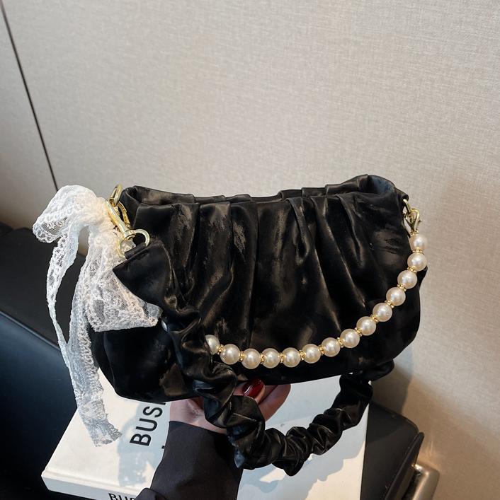 Bolso de axila de perlas plisadas para mujer 2025 nuevo bolso de hombro de alta gama de nicho francés bolso cuadrado pequeño de moda de todo fósforo