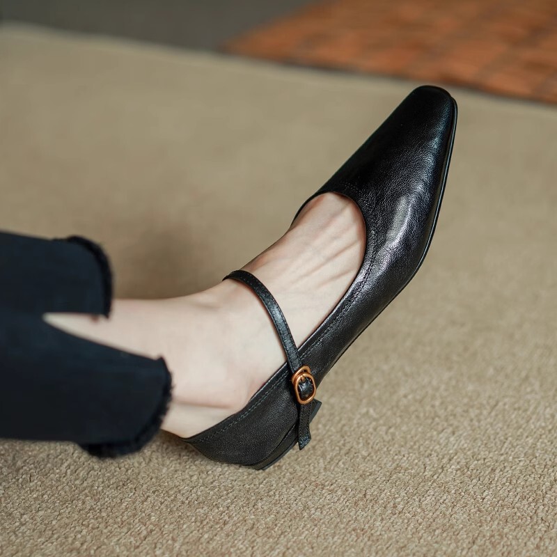 [Italy ~ Kalen · Oli] French Mary Jane Women's Shoes 2 Leather Soft Leather Shallow Mouth Small Square Head Single Shoes