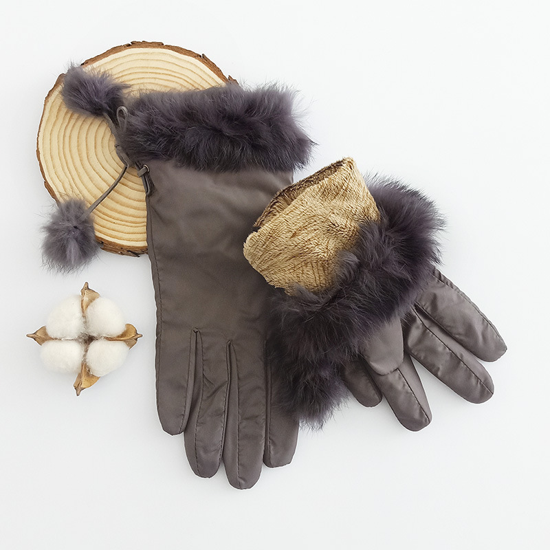 韩版轻薄冬季灰色保暖羽绒布手套女现货分指手套单色手套现货批发