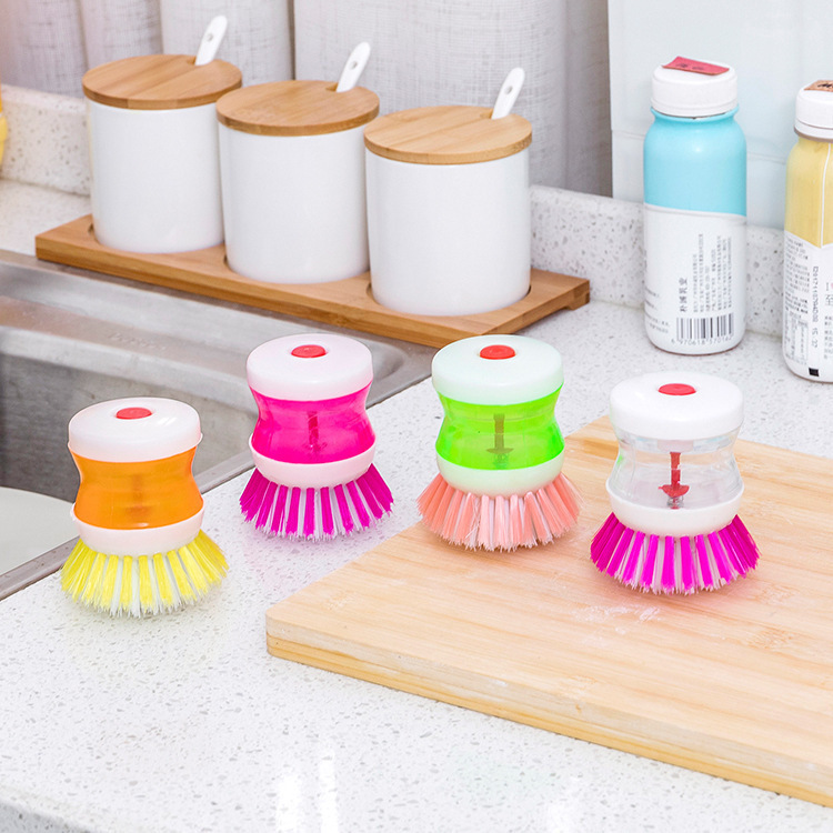 Brush Pot Artifact Multifunctional Cleaning Brush Oil-free Kitchen Press Wash Pot Brush Automatic Liquid Sponge Dishwashing Brush