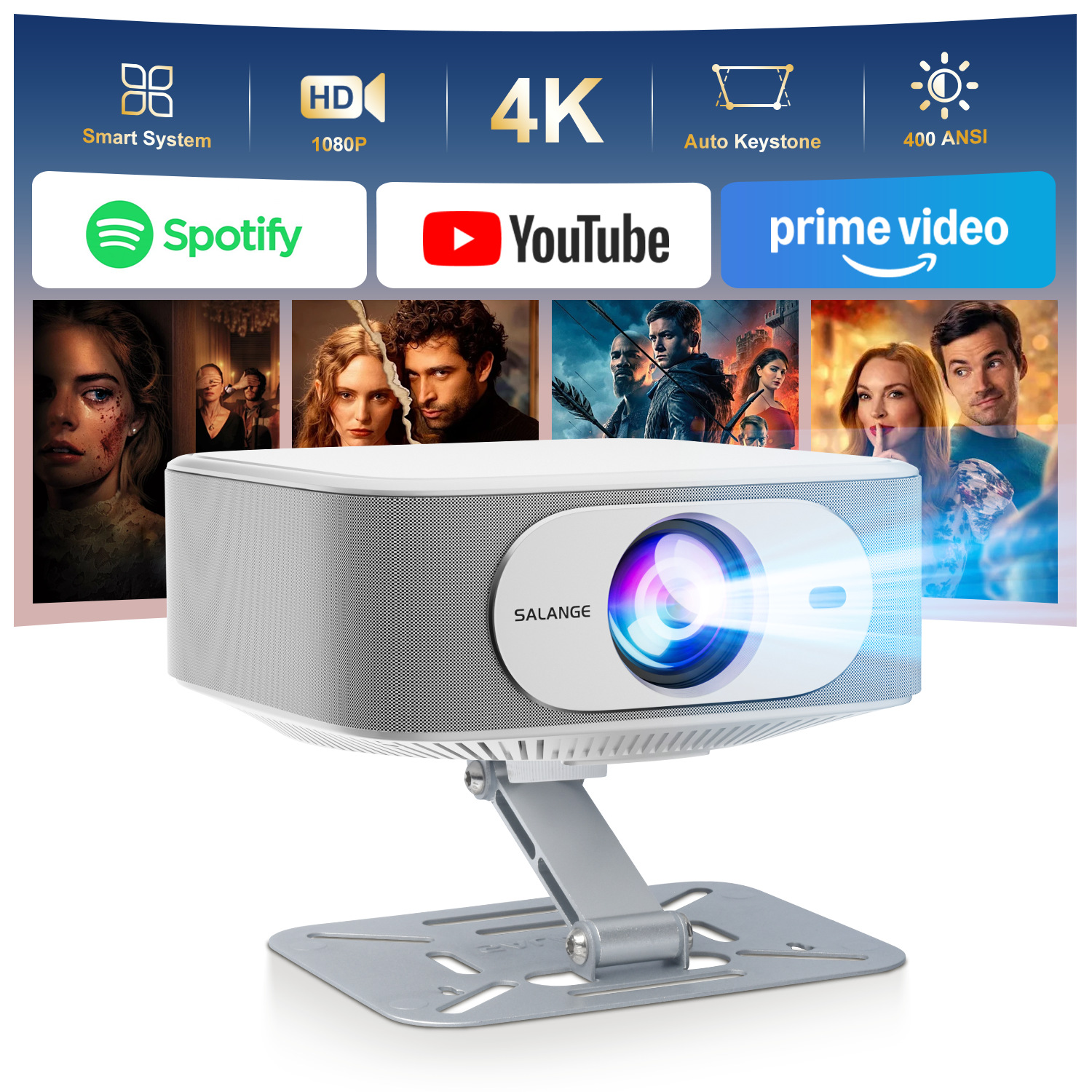 Proyector Inteligente 4K HD P92MAX con WiFi 5 de Doble Banda y Android para Oficina y Hogar