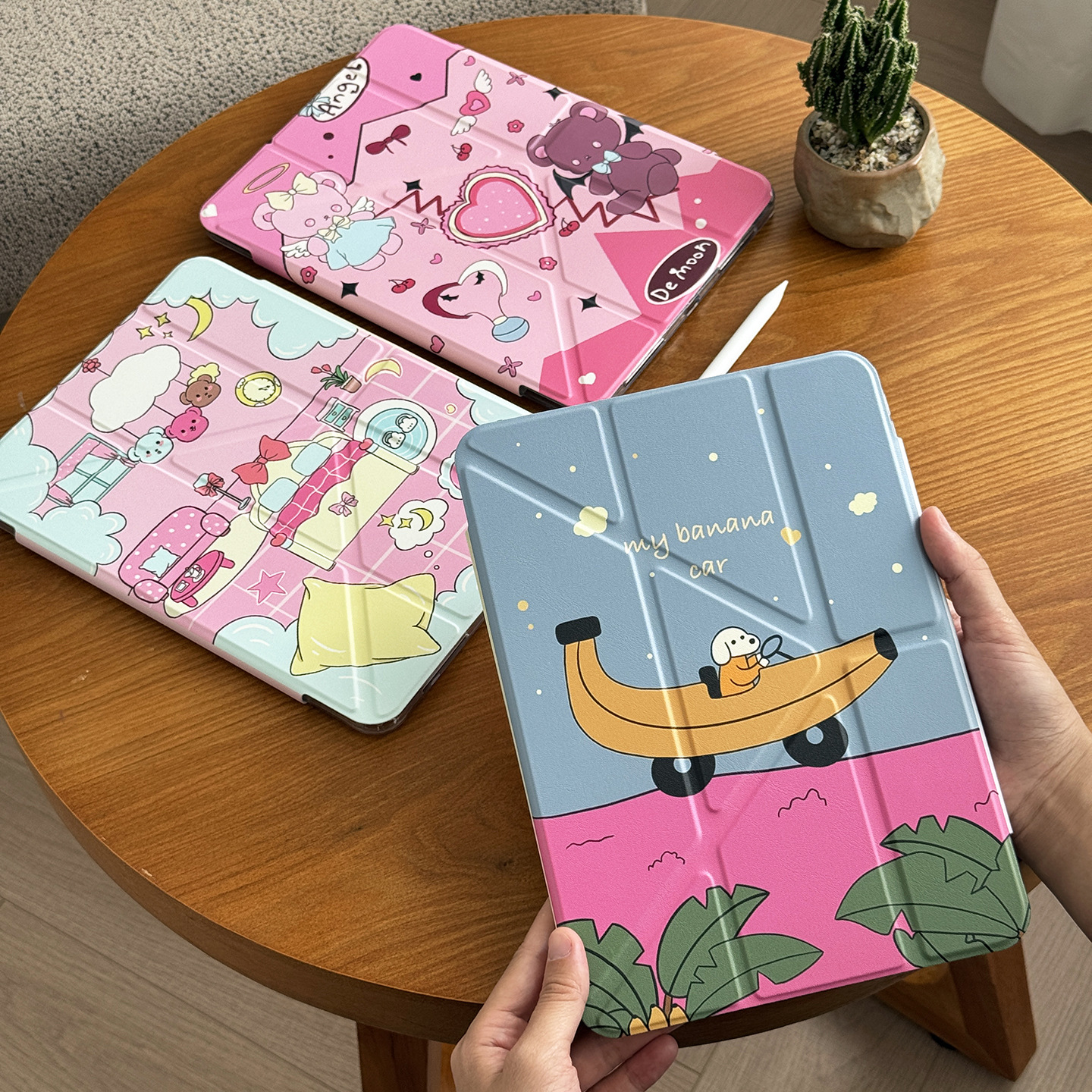 Cartoon Banana Car Dog Suitable for iPad Pro Apple Protective Cover Air Side Suction Separation Mini6 Stripes 10Th Generation Y Fold