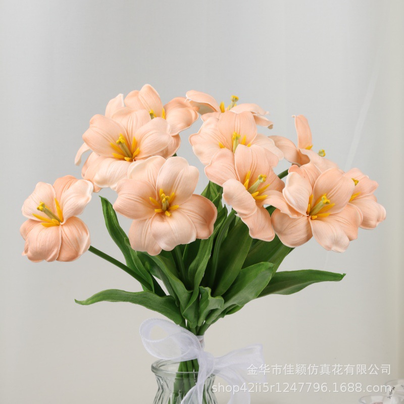 PU郁金香双叶开口翻瓣手感保湿仿真花家居装饰花婚庆用花现货