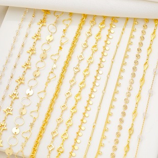 14K Gold-Plated Handmade Chain Zircon Heart Chain DIY Handmade Beaded Bracelet Necklace Material Spacer Bead Chain