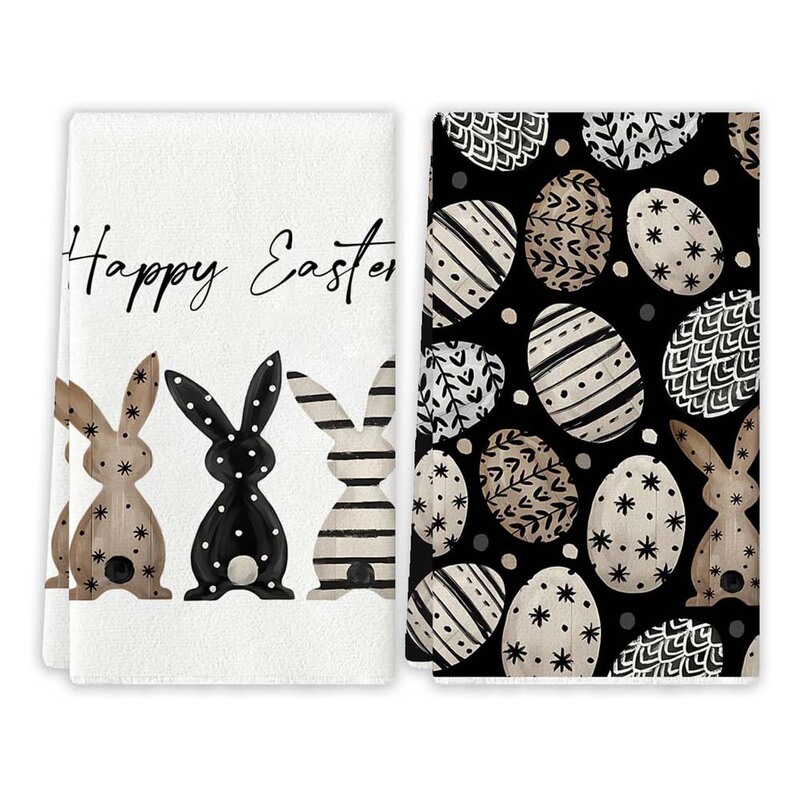 Cross Border Black Plaid Kitchen Towel Dish Towel Easter Bunny Eggs Home Kitchen Decorative Dish Towel