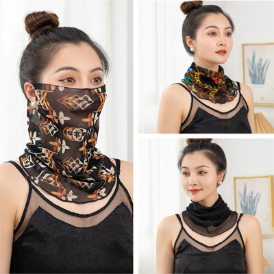 printing Ear hanging Collar ventilation Jacobs summer Sunscreen Veil fashion Versatile lady Collar Travel? decorate scarf