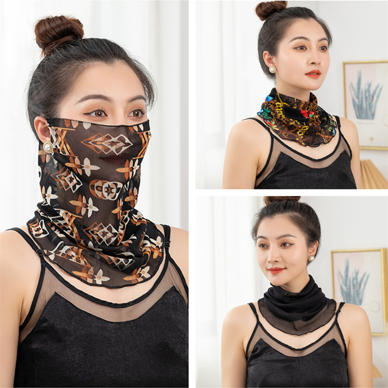 printing Ear hanging Collar ventilation Jacobs summer Sunscreen Veil fashion Versatile lady Collar Travel? decorate scarf