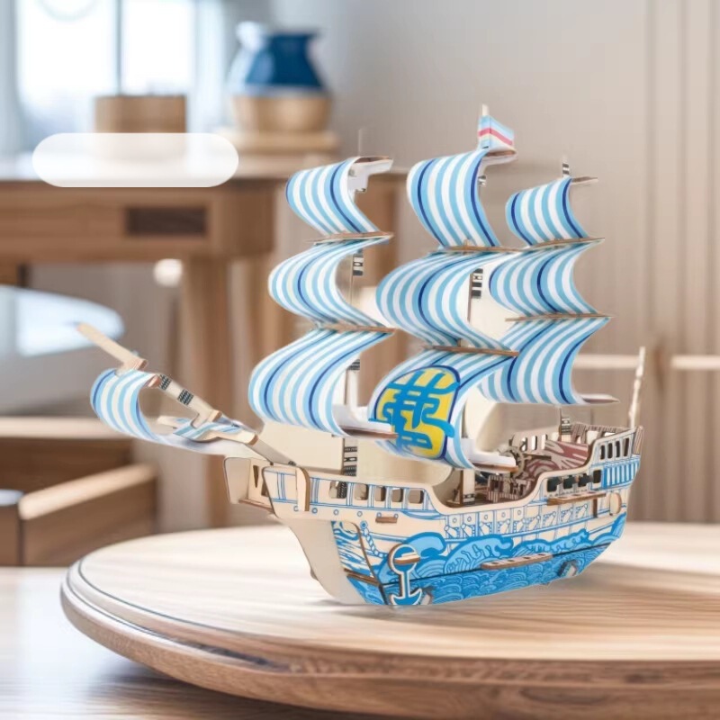 Wooden Three-Dimensional Sailboat Desktop Ornament Birthday Gift for Classmates Graduation Office Model Living Room Pirate Ship Decoration