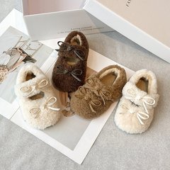 韩版童鞋2025女童冬季新款网红蝴蝶结公主毛毛鞋儿童加绒保暖棉鞋