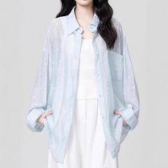 天丝亚麻防晒女衬衫外套夏季薄款后背绑带外搭开衫衬衣慵懒风上衣