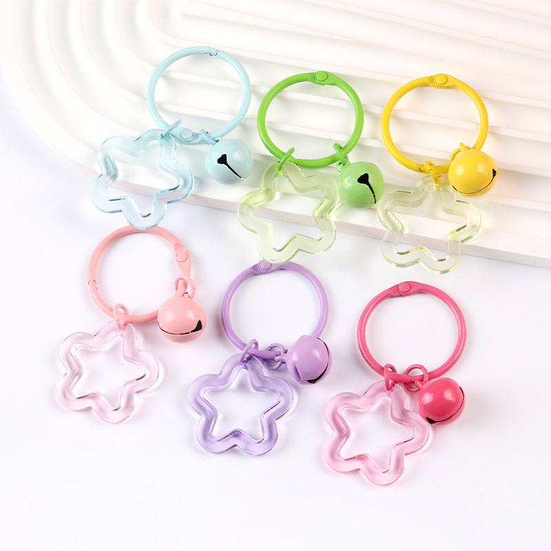 31-Colorfuls Star Keychain with Colorful Bells, Transparent Star Pendant, Book Ring Keychain, DIY Material Accessories