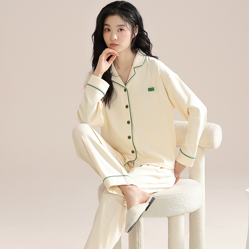女性用パジャマ 2025 春と秋の新しい純綿薄手長袖パンツ大きいサイズのホーム服セットは屋外で着用でき、シンプルでカジュアルです|undefined