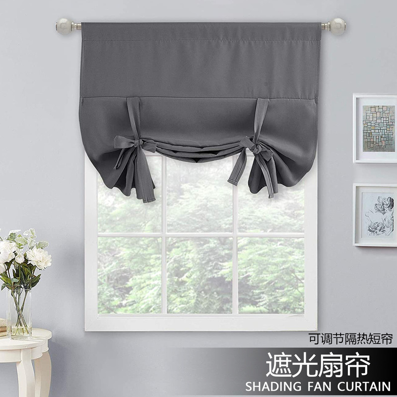 Cross-Border Amazon Sling Lift Buckle Wave Curtain Roman Curtain Kitchen Balcony Study Partition American Blackout Curtain