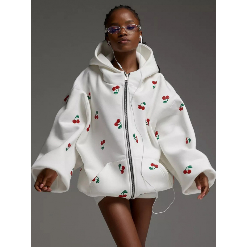 European and American Street Style Fashion Brand Loose and Versatile Sports Hoodie Women's Cherry 3D Printed Sweatshirt Jacket European and American Street Style Fashion Brand Loose and Versatile Sports Hoodie Women's Cherry 3D Printed Sweatshirt Jacket