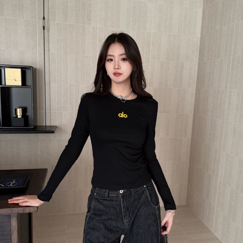alo 打底衫字母印花坑条修身上衣女25早秋月新品单穿内搭百搭打底|undefined