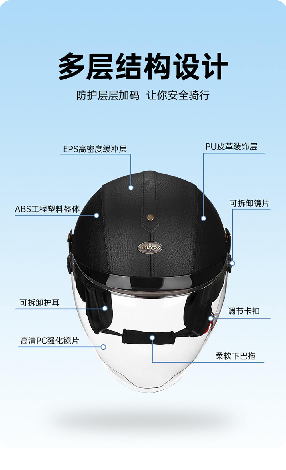 Retro 3C Certified Motorcycle Half Helmet 3/4 Leather Helmet for Men and Women, Motorcycle Helmet, Electric Vehicle All-Season Warm Safety Helmet