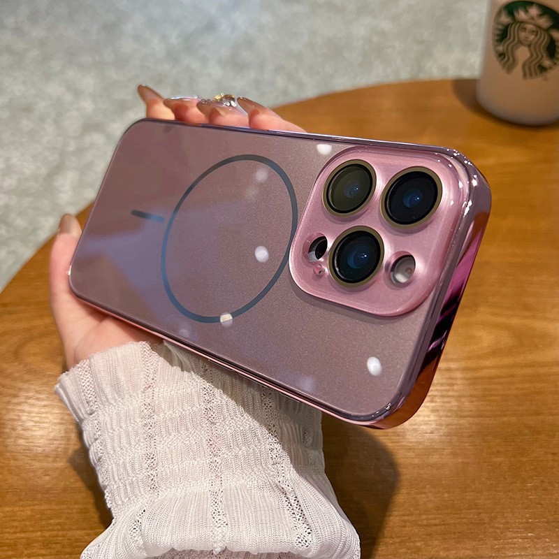 iPhone17電気メッキAGマット細円磁気吸着携帯電話ケース、Apple 16promax高級感レンズフィルムに適用|undefined