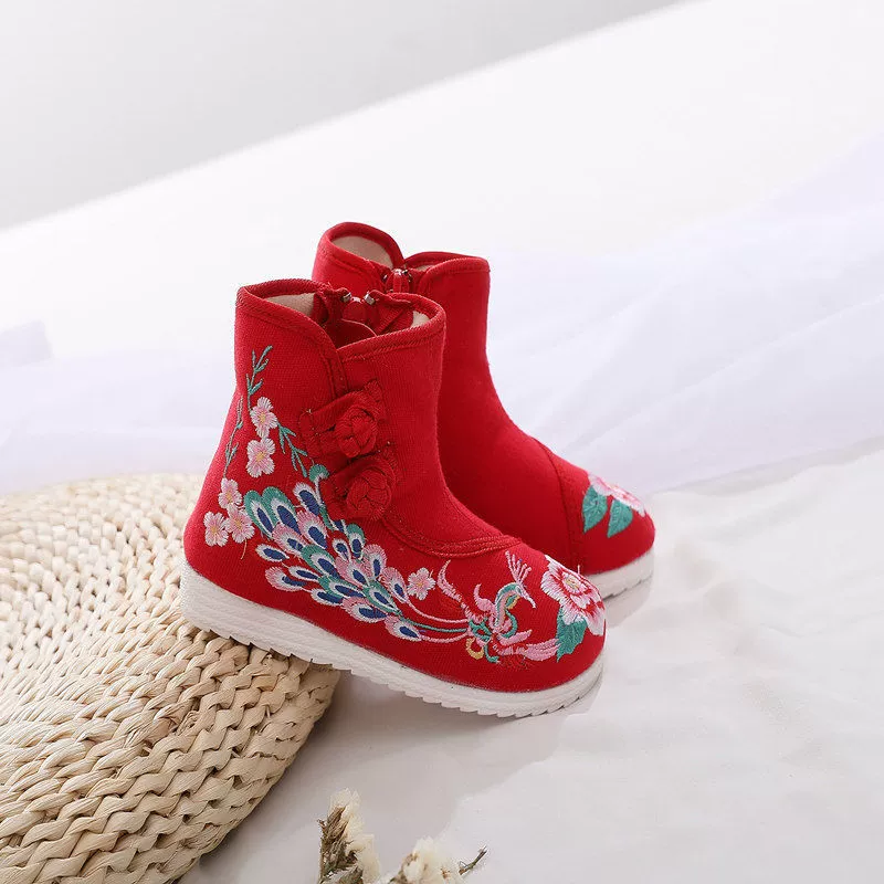 Старые пекинские туфли из ткани зимние детские вышитые туфли плюс бархат