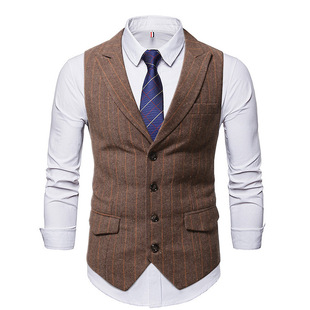 2025 Cross-Border Autum New European Size Men's Stripesd Suit Collar Vest Fashionable Single-Breasted Casual Vest Vest