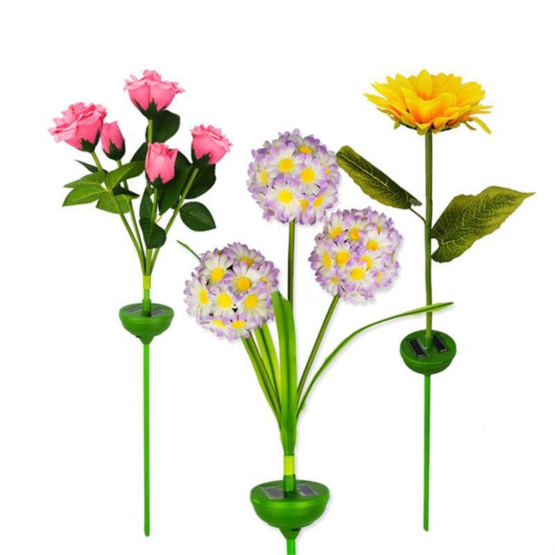 亚马逊新款太阳能灯户外庭院灯小碎花朵仿真假花菊花装饰品景观灯