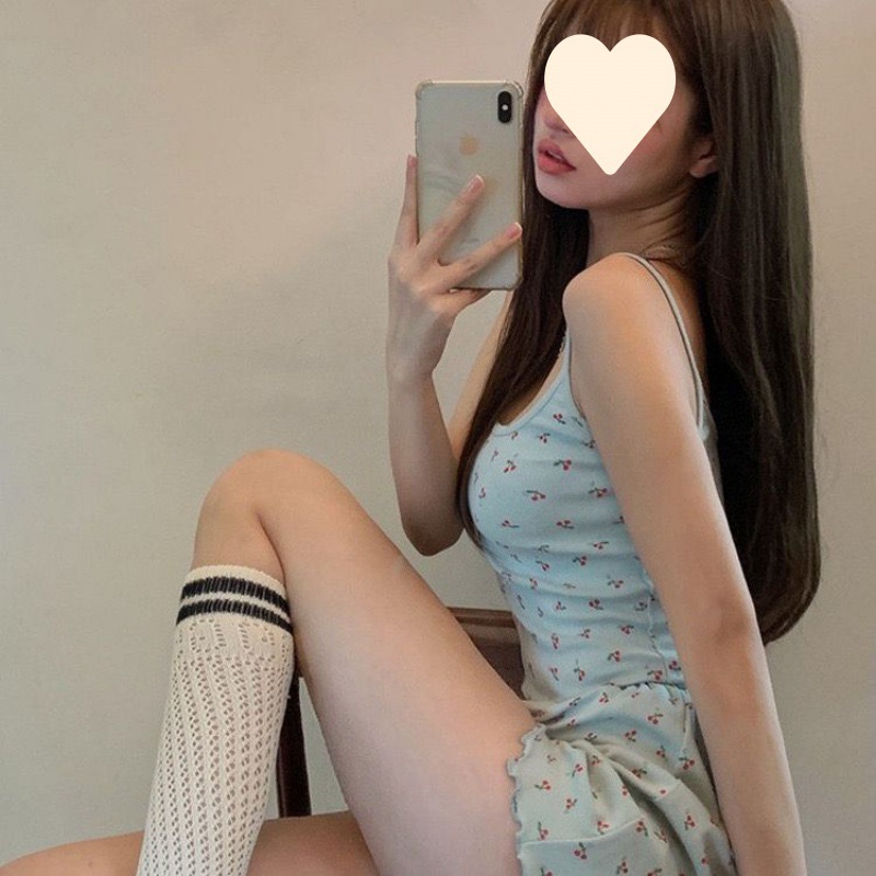 섹시한 인터넷 인기있는 순수한 욕망 스타일 파자마 여성용 달콤한 체리 슬링 작은 조끼 반바지 2 피스 세트