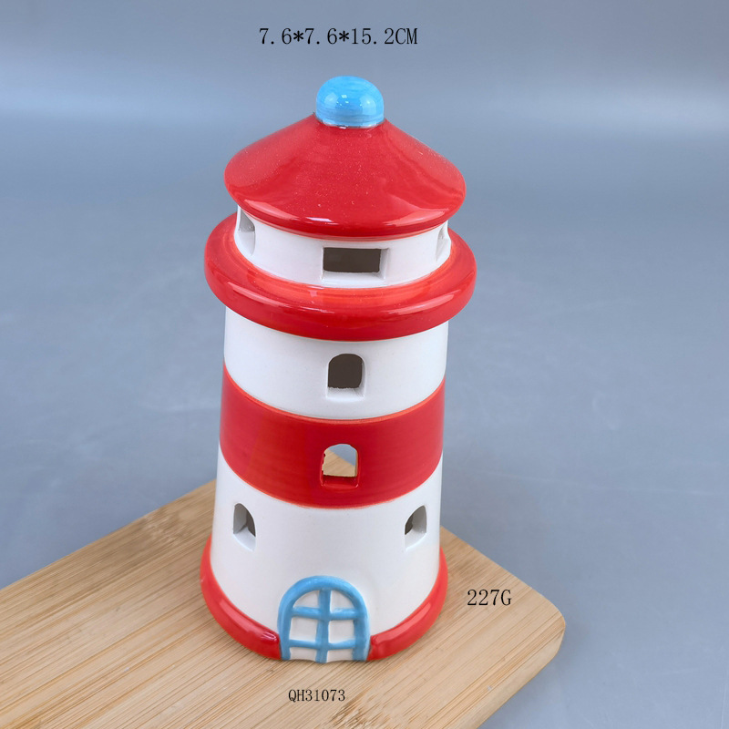 Estilo marino colorido faro de cerámica candelabro vela hueca decoración de la habitación decoración del hogar decoración del festival personalizado de Navidad