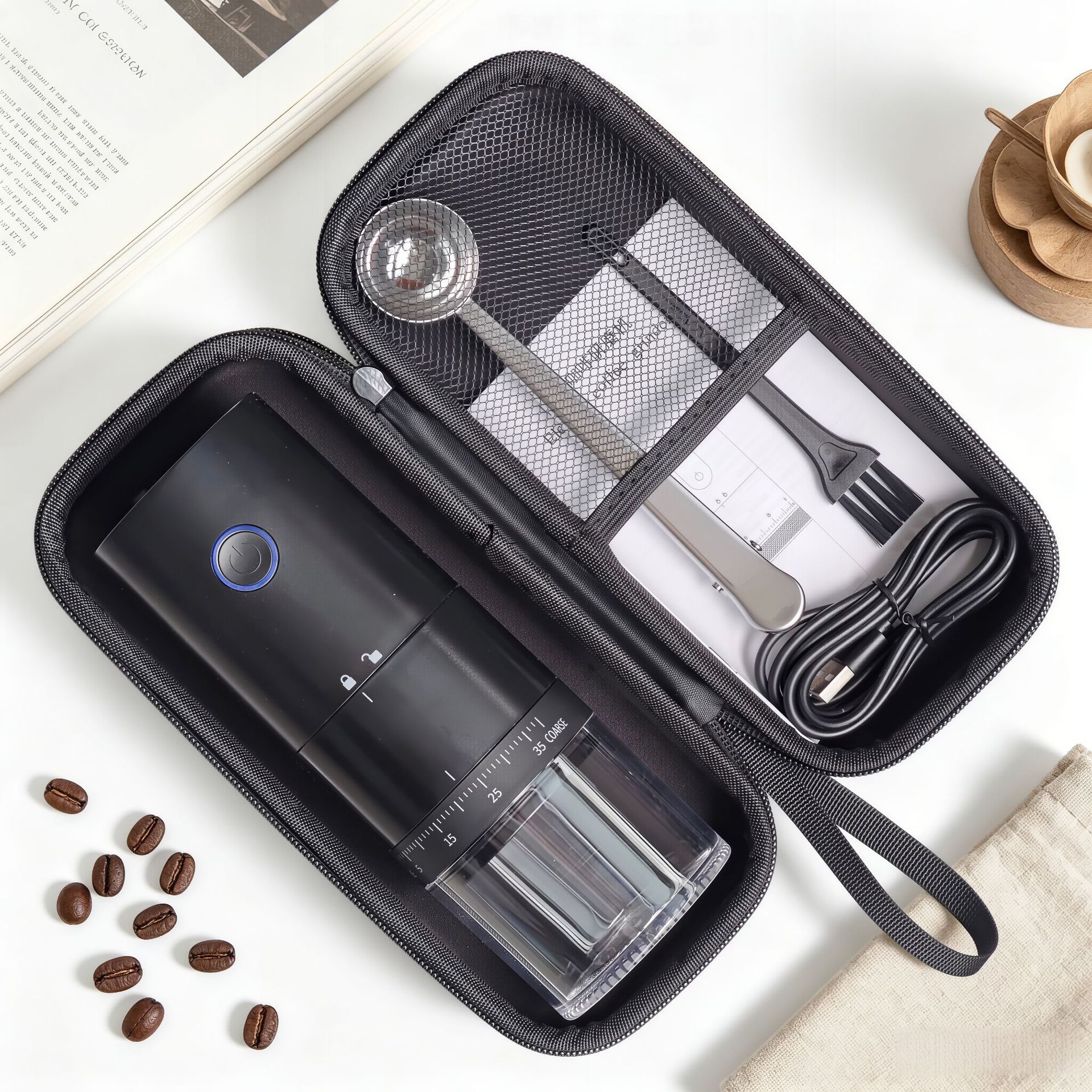Molinillo de café eléctrico, molinillo de granos, molinillo de café en grano, molinillo totalmente automático, molinillo de café