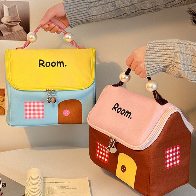 Dopamine Small House Cosmetic Bag Women's Satchel Toiletry Bag Cosmetics Cosmetics Bag Waterproof Large Capacity Storage