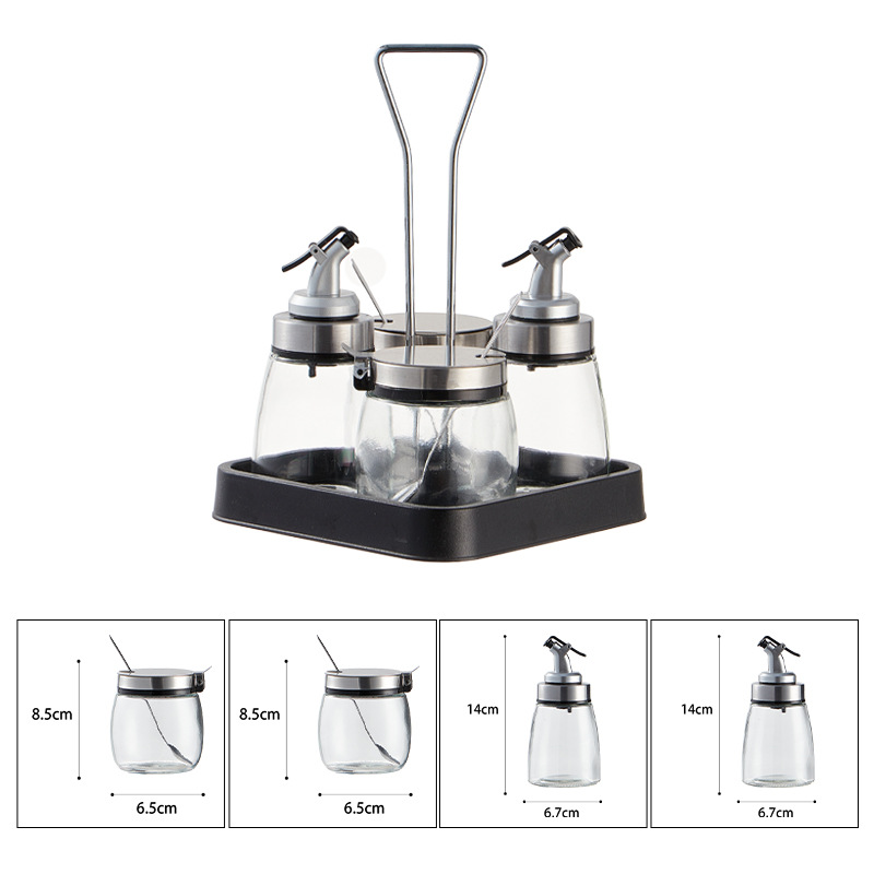 Precio de fábrica suministros de cocina condimento tarro condimento botella caja de almacenamiento combinación condimento botella traje vidrio condimento botella sal tarro