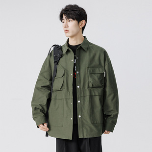 Foreign trade cross-border wholesale simple Joker spring long sleeve autumn new clean color simple lapel shirt men's long sleeve lining