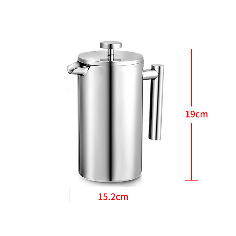 Insulated French Press Pot, Double-Layer 304 Stainless Steel Hand-Brewed Coffee Pot, Household Large-Capacity Milk Frother