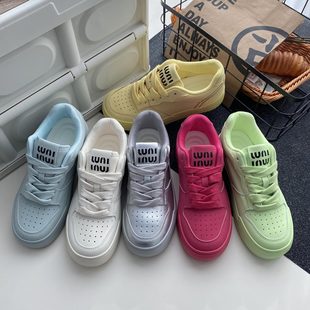 2024 Four Seasons Thick-soled Casual Lace-up Shoes Women's College-style Round-toe Heightened Low-top Shoes Single-layer Shoes Thick-soled Shoes 5237