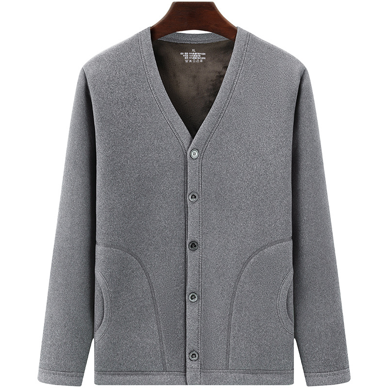 중·노년 남성 벨벳 가디건 따뜻한 노인용 상의, 헐렁한 아우터, 아빠 겨울옷, 두툼한 코트와 면코트