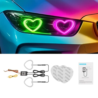 Cross-Border New Product Car Modification Symphony Led Heart Aperture App Bluetooth Control Rgb Colorful Angel Eye Headlights (Other lights) - one-for-two-loving-angel-eyes