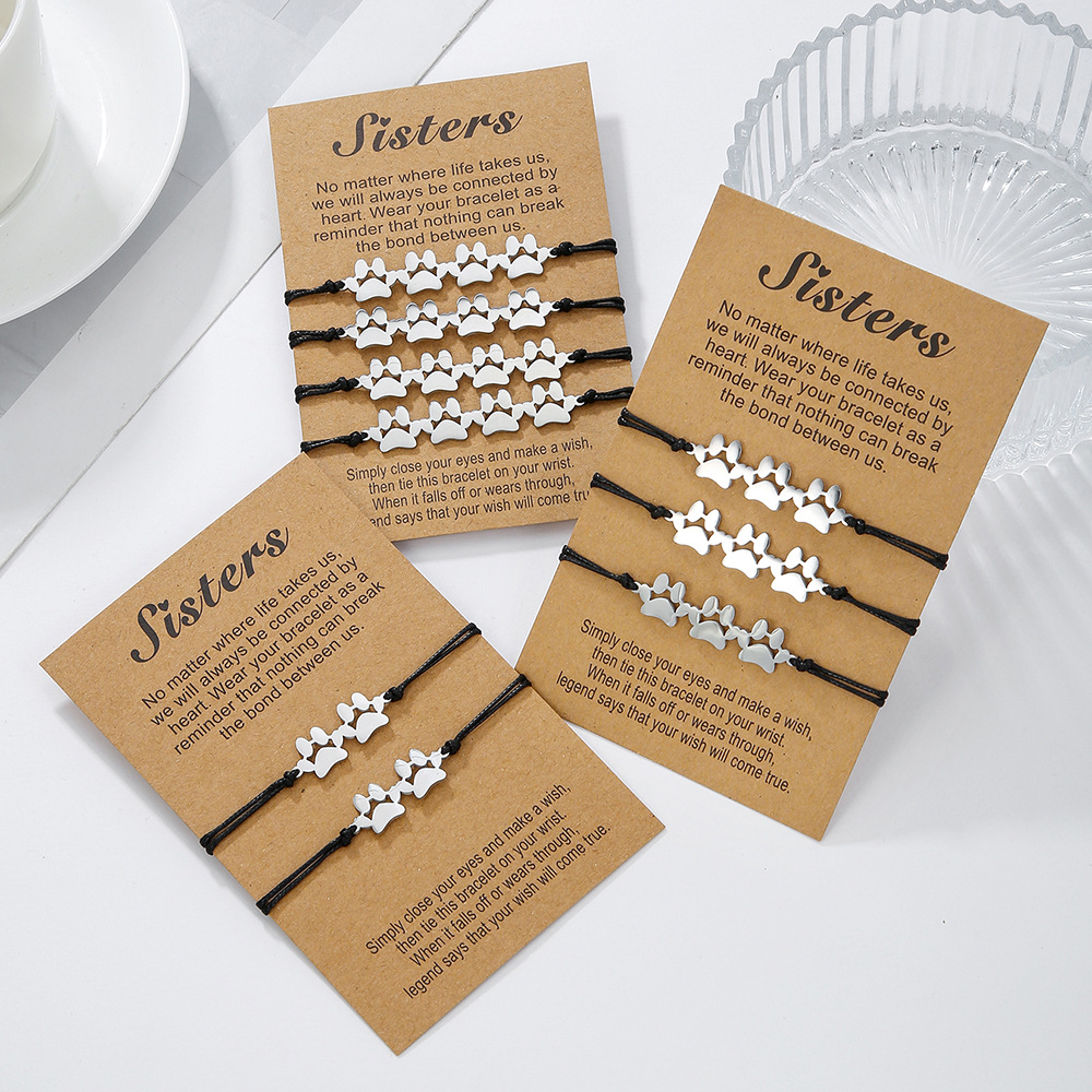 Couple Friendship Bracelet Stainless Steel Dog Paw Cat Scratch Knitting Adjustable Card Bracelet Female_voghion.com