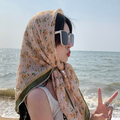 綿麻の大きい方の巾の女性の春秋のシルクの巾の韓版のカバンの頭巾の百合のマフラーの夏の日よけのストールの薄い金の90 × 90