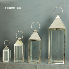 INS stainless steel wind lamp rose gold candle holder outdoor decoration romantic soft furnishing floor candle lamp cafe decoration