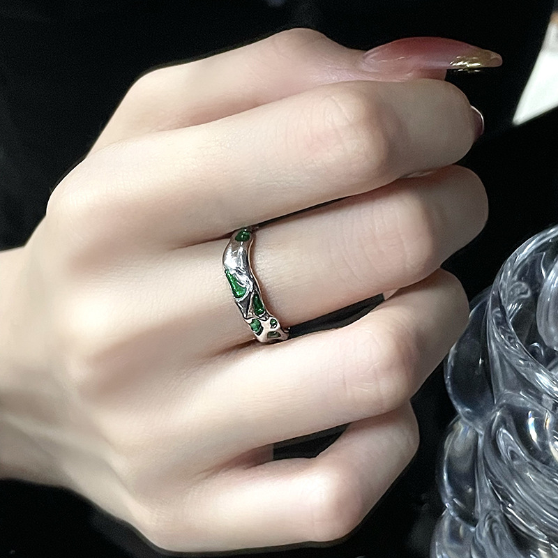 Fashion Snake Copper Inlay Zircon Open Ring