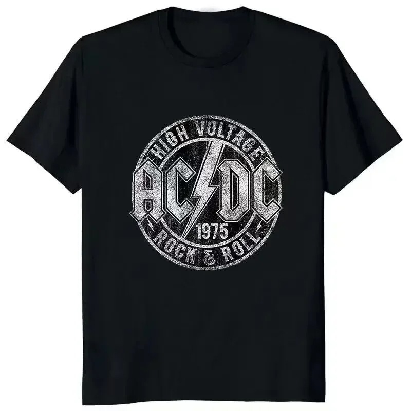 1975 Dc T-Shirt Summer Trendy Black 2025 Men's Communication Street Cool Hip-Hop High Voltage T-Shirt Korean Short Sleeve