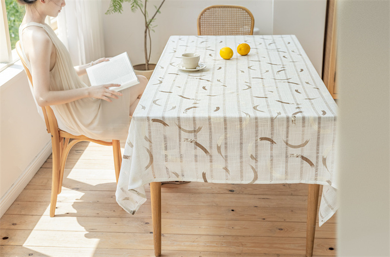 INS Rechteckige Tischdecke aus Vollpolyester, Jacquard-Druck, hohl, geometrisch gestreift, mit Quasten, für Couchtisch und Esstisch_voghion.com