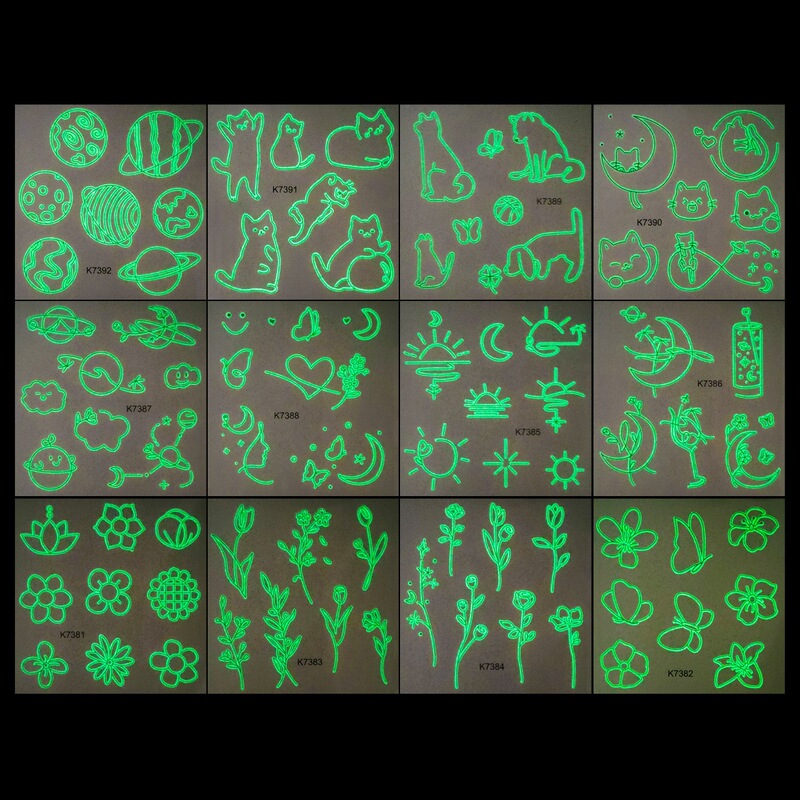 Luminous tattoo stickers wholesale cute animal simple tattoo small picture Sketch flower butterfly love black and white tattoo stickers