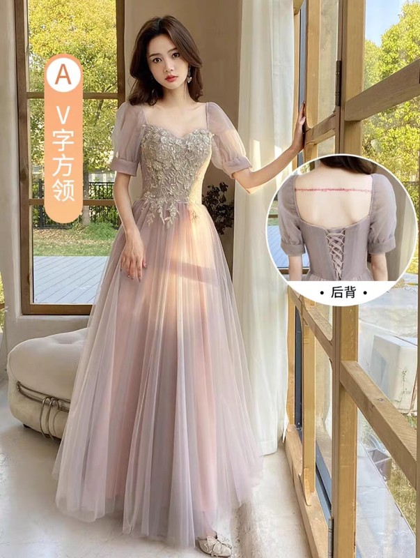 伴娘服粉色平时可穿高级感小众仙气姐妹团礼服裙宴会毕业礼演出服|undefined