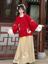 中國風古裝漢服女春秋季齊腰襦裙全套明制方領對襟坦領半臂馬面裙