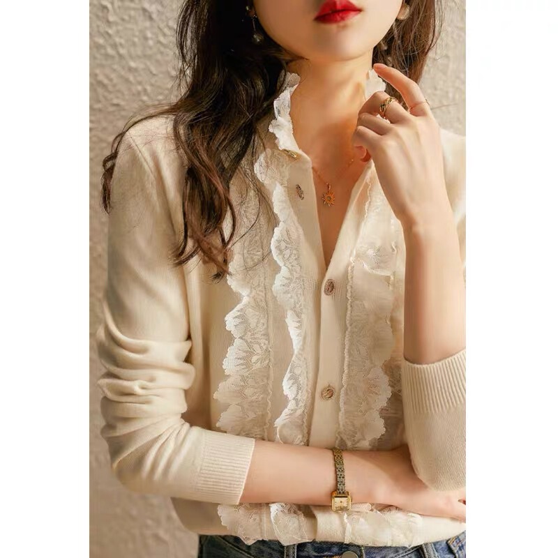 Treasure Xianya Is Worth It! High Fashion Lace Trim French Retro Elegant Knitted Cardigan Top for Women in Autumn and Winter