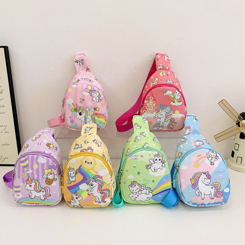 Ventas transfronterizas calientes bolsos de pecho para niños nuevos unicornios de dibujos animados bolsos de cambio bebés lindos bolsos mochilas de chicas pequeñas