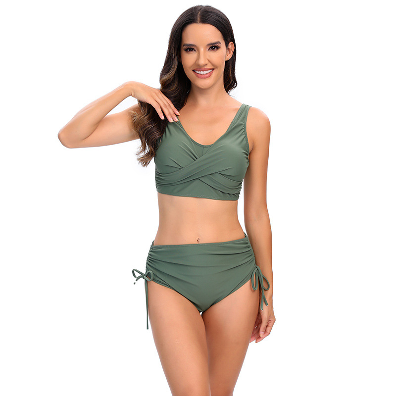 Bikini de Talle Alto con Tiras Cruzadas de Nailon, Sin Mangas, para Natación image 5