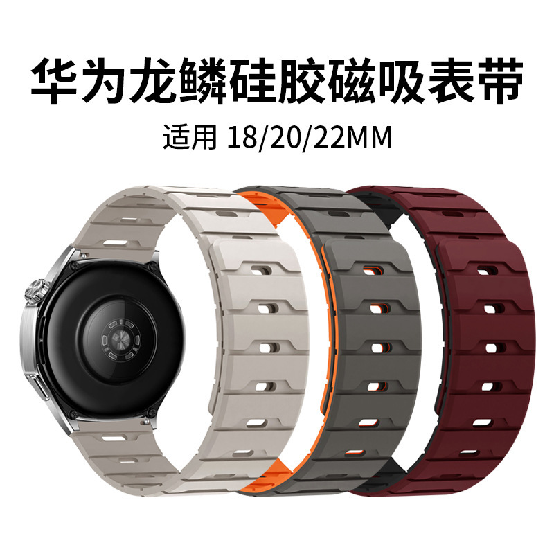 Suitable for Huawei Watch Strap Gt3/4/5/Gt6 Samsung Watch3/4/Pro Dragon Scale Silicone Magnetic Watch Strap