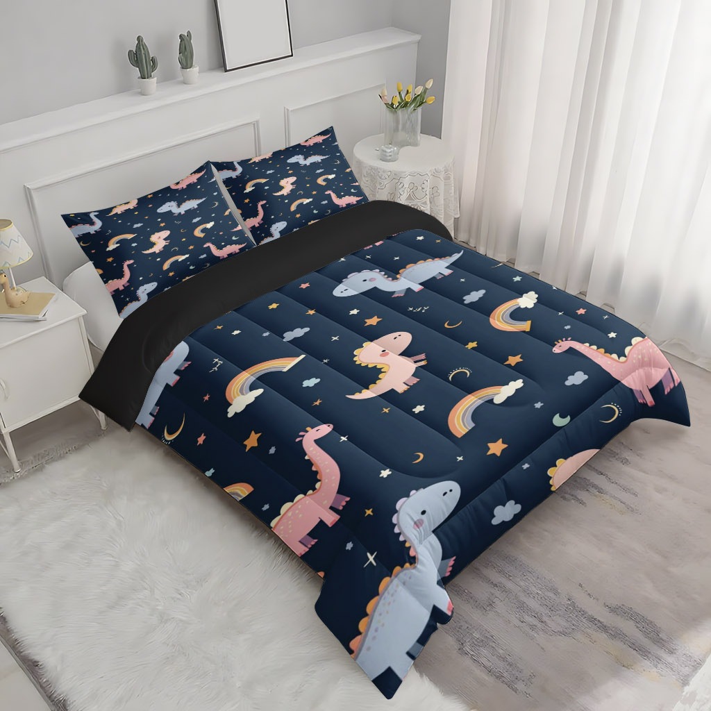 TEMU / JIT dibujos animados pequeños dinosaurios impresión digital 3D 180gms colcha suave funda de almohada set fuente fábrica